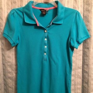 Victoria’s Secret ~ Moda International Polo Top Polka Dot Trim Size Large